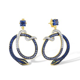 Santuzza 925 Sterling Silver Blue Snake Gemstone Drop Earrings Blue Spinel Cubic Zirconia Stud Earrings for Women