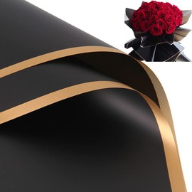 20 Pieces of Black and White Border Flower Packaging Paper Bouquet Supplies Waterproof Thickened Flower Packaging Paper Gift Packaging Paper 58.4 x 58.4 cm (Black & Gold Edge)