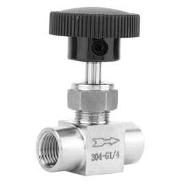 Straight Needle Valve Stainless Steel Pipe Fittings Accessories Connectors BSPP Shut-off Valve with Internal Thread for the Transfer of Water Gas Oil [Black Handle 1/4 inch]