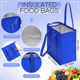 Locmeo 10 Pcs Insulated Bags Large Shopping Insulated Reusable Grocery Bags Thermal Cooler Bag Insulated Tote Bags with Zippered Top for Hot Cold Food Delivery Refrigerator Pizza(Green, Blue)