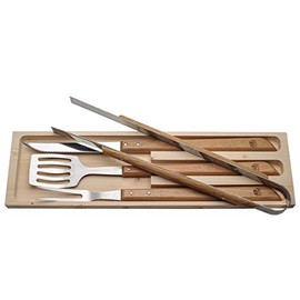 Laguiole Flatware Hand Made 4 Piece BBQ Set Oak, Vintage