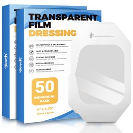 MasterMo Transparent Film Dressing 100 Packs, Waterproof Adhesive Clear Bandages 4 in x 5 in, Wound Cover for IV Shield, Tattoo Aftercare Bandage, Clear Bandage Tape for Wound Care