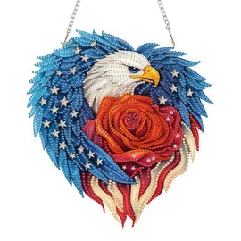 Eiflow Acrylic Diamond Art Hanging Kit for Adults American Flag, DIY Diamonds Painting Door Hanger Board Kit Eagle, Special Crystal Diamond Art Painting Pendant Ornament(4th of July)