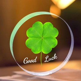 Good Luck Charms Gifts for Women, Men, and Friends, Positive Motivational Gift, Four Leaf Clover Good Luck Paperweight for Work Office Desk Decoration (Clover)