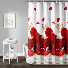 AILONEN Rose Flower Shower Curtain, Red Rose Bath Curtain for Girls, Romantic Flower Bath Curtain 72" W x 72" H Polyester Waterproof with 12 Hooks