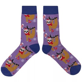 Sockfly NWT Holiday Sloth Dress Socks Novelty Men 8-12 Purple Crazy Fun Sockfly