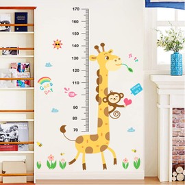 Baby Height Growth Chart Wall Sticker Kids Measure Growth Wall Decals Removable Wall Ruler for Boys Girls Baby Nursery Children Bedroom Living Room Wall Decor (Giraffe Monkey)