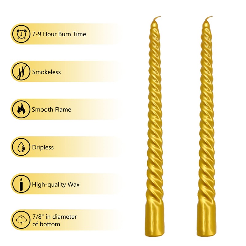 Gedengni Twisted Candlesticks Golden Taper Candle -10inch Gold Tapered Candles