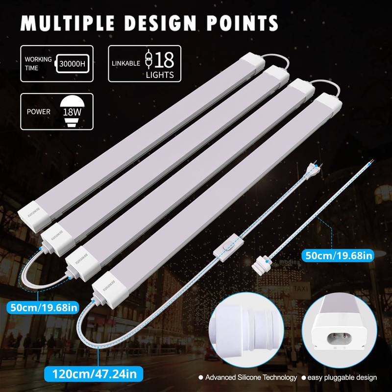 5000K LED Ceiling Light Fixture, 2FT with Plug Linkable, 2PCS