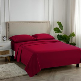 Carressa Linen Luxury Egyptian Cotton 4 PC King Size Sheet Set - 600 Thread Count Deep Pocket Fitted and Flat Sheets, Soft, Cooling Extra Long Staple Hotel-Quality Bedding with Sateen Weave - True Red