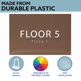 ADA CENTRAL SIGNS - 6" X4" Floor 5 Sign - ADA Compliant Tactile Graphics Grade 2 Braille Text | Wall Mount Plastic Directional Assistance, Floor Number Sign for Office, Schools, Hospitals, Apartments