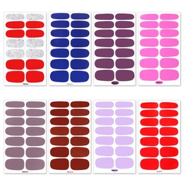 SILPECWEE 8 Sheets Solid Color Nail Polish Stickers Self Adhesive Nail Wraps Nail Polish Strips for Women Nail Strips Real Nail Polish with 1pc Nail File
