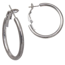 Classic Plain Silver Tone Surgical Steel Post Hoop Pierced Earrings 1 1/4" Earrings For Women Set