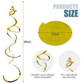 Kkuadcehi 12 Pieces Party Decorations, Gold Hanging Swirl Decorations, Golden Plastic Streamers for Wedding, Birthday, Graduation, Christmas, Valentine's Day, and New Year, Decorations