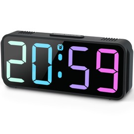Eachui Alarm Clock Digital RGB Coloured Alarm Clock for Children Without Ticking Small Clock Adjustable Volume and Brightness Snooze Function 12/24 Hours Mains Operated