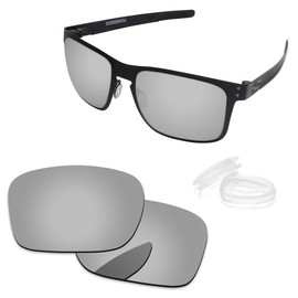PapaViva Replacement Lenses and Nose Pads for Oakley Holbrook Metal OO4123, Chrome / Silver
