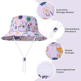 Durio SmileyWorld® Unisex Sun Hat Baby UV Protection 50 Fisherman Hat Children Baby Hat Adjustable Summer Hat for Girls Boys, purple, Ages 4 - 8