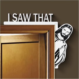 I Saw That Sign Jesus Door Frame Decor - Wood Funny Home Door Sitter Corner Decorations, Christmas Easter Birthday Gifts for Christian Lovers (8.5 x 6.7inch, Right) - Style: White-2Pcs