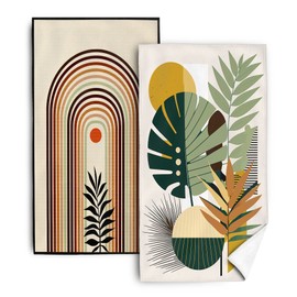 Botanical Palm Leaves Modern Style Minimalist Decor Kitchen Dish Towel Set of 2, Ultra Soft Absorbent Hand Drying Baking Cooking Cloth, Spring Summer Holiday Home Decor 16"x24"