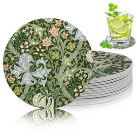 JTENGYAO 10Pcs William Morris Larkspur Coasters, Vintage Botanical Floral Garden Decorative Coasters for Home, Office, Kitchen | Elegant Drinks Placement with Smooth Edges for Tea, Coffee, and More