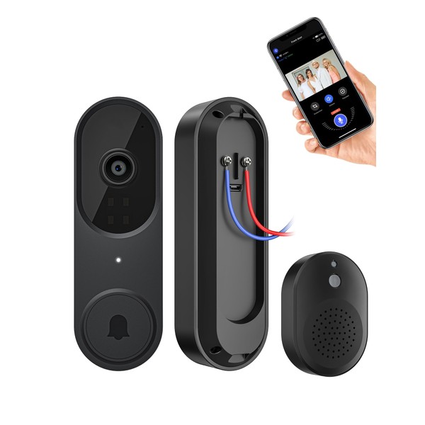 SHARKPOP 1080P Wired Doorbell Camera, Included Ring Chime, Smart WiFi Video Doorbell, Home Security Cameras with Human Detection, 2-Way Audio, IR Night Vision, Cloud Storage (Wiring Required)