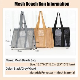 DXQCHDUO Beach Bag for Women, Large Mesh Pool Tote Bag with Buckle, Waterproof Bag, Reusable Swim Bag, Summer Holiday Travel Bag, Shopping Bag, Shoulder Bag, Picnic,, gray