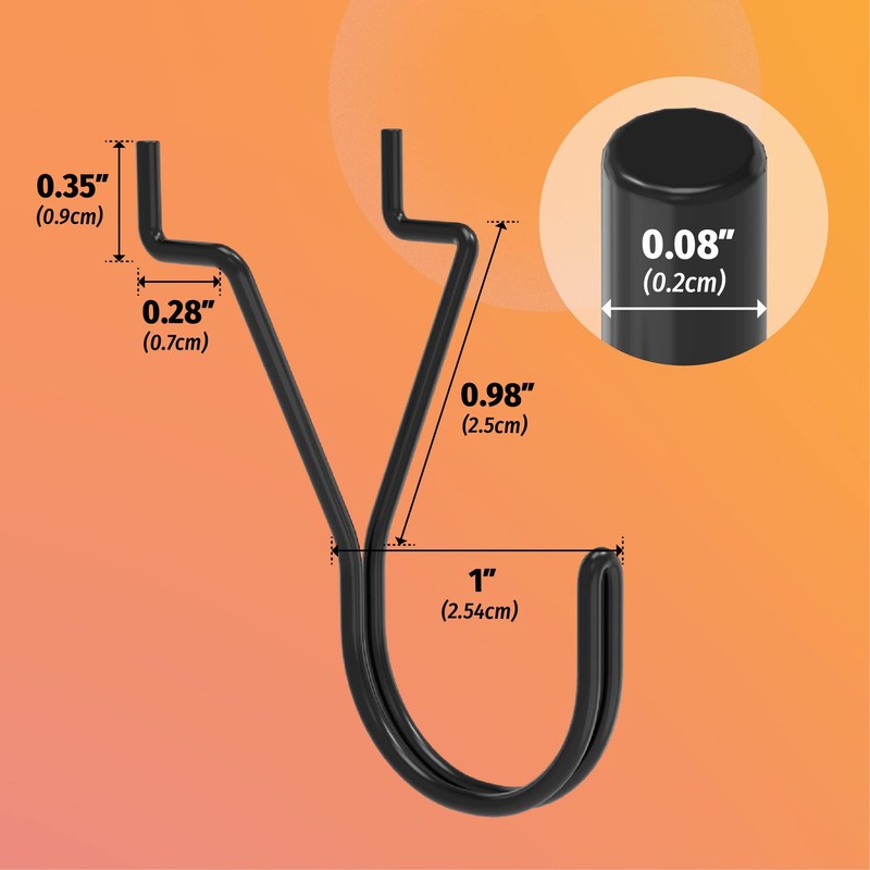 HUHOLE 40 Pack 1 Inch Black Pegboard J Hooks