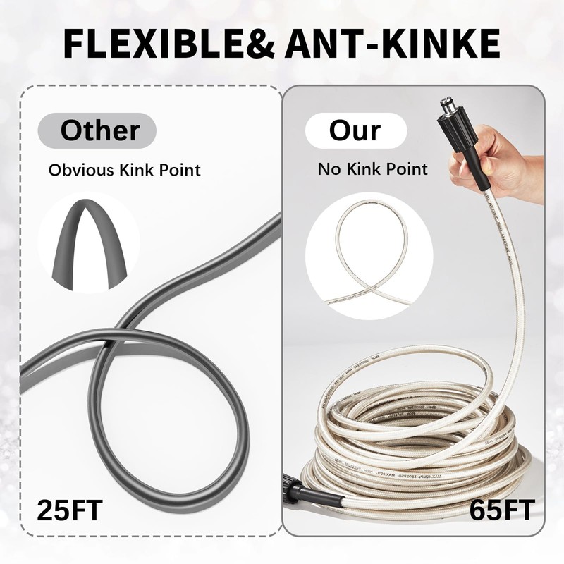 65FT Upgraded Extra Long Pressure Washer Hose 1/4 Inch, 3000