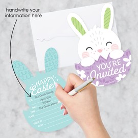 Big Dot of Happiness Spring Easter Bunny - Shaped Fill-In Invitations - Happy Easter Party Invitation Cards with Envelopes - Set of 12