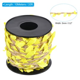 PATIKIL 33ft 5mm Burlap Leaf Ribbon, Braided Decoration Vine Natural Jute Rope Twine with Artificial Leaves for Jungle Wedding Party Home Garden Decor, Yellow