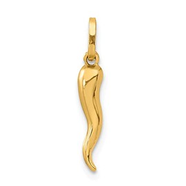 14K Yellow Gold Italian Horn Charm Good Luck Jewelry