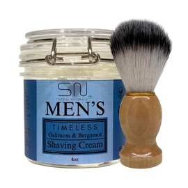 Seoul Naturals Timeless Oakmoss & Bergamot Shaving Cream with Barber Brush, k beauty, 4 oz