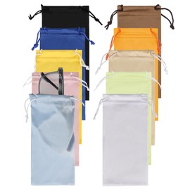 Pack of 10 Sunglasses Microfibre Bag, 18 x 9.5 cm Microfibre Glasses Case in Various Colours, Glasses Cleaning and Storage Bag, Soft Glasses Bag with Drawstring for Men Women Travel, Microfibre