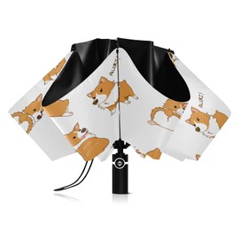 Coikll Large Windproof Umbrella Auto Open Folding Umbrella, 8 Ribs Rain Proof Reverse Umbrella for Travel Golf-(Cute Dog Corgi)
