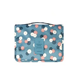 Semilyn Travel Toiletry Bag Waterproof Makeup Cosmetic Bag with Hanging Hook Portable Makeup Pouch Hanging Makeup Organizer for Women and Girls Blue flower