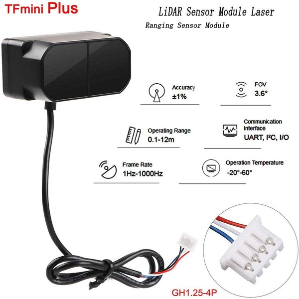 Lidar TFmini Plus Sensor Module Single Point Ranging Module 0.1-12m Measuring Range Distance for Drone Industrial Sensing Robot Smart Home Support I/O, UART and I2C