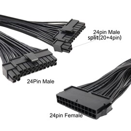 MISYNLON 24Pin PSU Power Supply, Dual 24pin(20+4) Extension Cable for ATX Motherboard, Female to 2 Male PSU Power Supply Extension Cable Double Power Synchronous Startup Cable-32cm