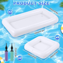 Leitee 8 Pack Inflatable Ice Serving Bars for Food, Table Ice Buffet Cooler Trays for Pool Party with Drain Plugs, 2 Large 6 Small Blow up Salad Drink Containers with 2 Pumps, White
