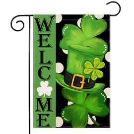 St Patricks Day Garden Flag - Happy St. Patrick's Day 12x18 Double Sided Yard Flag Shamrock Hat Saint Patricks Decor March Irish Small Welcome Flags for Outside Decorations Farmhouse Burlap