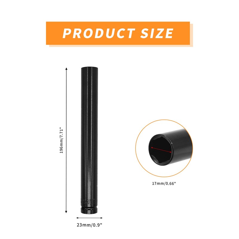 1/2" Drive by 17mm Deep Impact Socket, Heat-Treated CR-V Steel