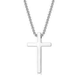 HEXALOVA Cross Necklace for Men, Cross Necklace for Women, Cross Chain for Men, Stainless Steel Cross Necklace, Silver Cross Pendant for Men, Christian Necklace, Religious Jewelry (1)