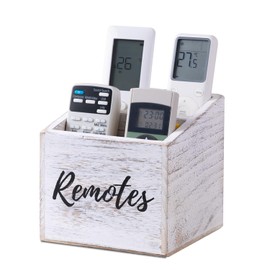 ZBBCTUS Wooden Remote Control Holder,Whitewashed Farmhouse TV Remote Holder with 3 Compartments,Remote Organizer Caddy,Remote Control Organizer,Media Storage Box for Table, Living Room,Nightstand
