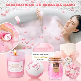 FUWEN Regalos de Cumpleaños para Mujeres, Canasta de Spa Relajante para Mujer, Paquete de cuidado personal para mujeres, Regalo de San Valentín, Regalos para Esposas, Novia, Mamá, Amigas (Rosa)