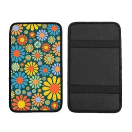 THOEWONG Abstract Hippie Flower Car Armrest Box Cover Cushion Pads for Women,Soft Surface Auto Center Console Lid Cover,Universal Fit for Most Cars,Trucks,Van