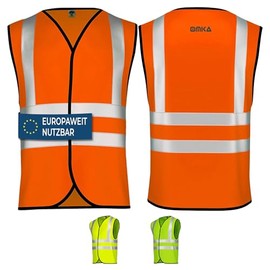 OMKA High Visibility Vest Set, Safety Vests Neon Colours with 360° Reflective Strips, Car Breakdown Vest for Children and Adults with Fastening (4, Neon Orange, XXL)