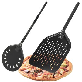 Pizza Peel and Pizza Spatula Set, Set of 2 Aluminium Pizza Shovel, Perforated Pizza Server with Comfortable Handles, for Homemade Pizza, 30 cm Rectangular and 15 cm Round (80 cm)