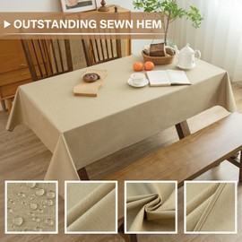 MikiUp Faux Linen Tablecloth - Slubby Textured Weaves Table Cloth for Rectangle Tables, Wrinkle Free Washable Fabric Table Cover for Dining, Farmhouse, Linen 60 x 84 Inch