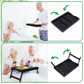 Bed Tray Table with Handles Folding Legs,Bamboo Breakfast Food Tray with Media Slot,Use As Platter,Laptop Desk,Snack,TV Tray Kitchen Serving Tray Black Large