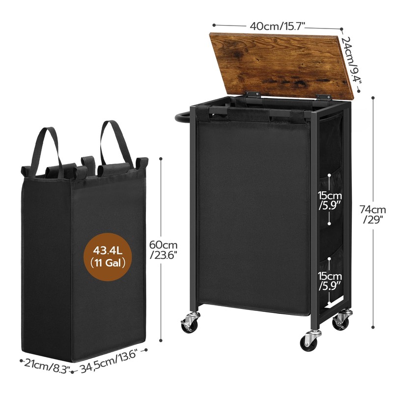 HOOBRO Slim Laundry Hamper with Lid, 11Gal Rolling Laundry Basket
