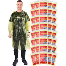 Tarpop 40 Pack Disposable Rain Ponchos for Adults Disposable Ponchos Pack with Drawstring Hood Elastic Sleeves Raincoat for Camping